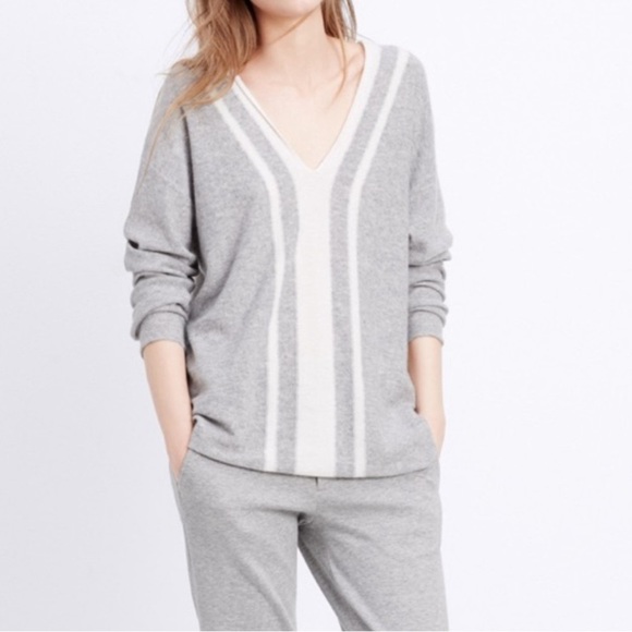 Vince Sweaters - VINCE 100% Cashmere Double V Pullover Sweater Long Sleeve Gray Cream Size Med.